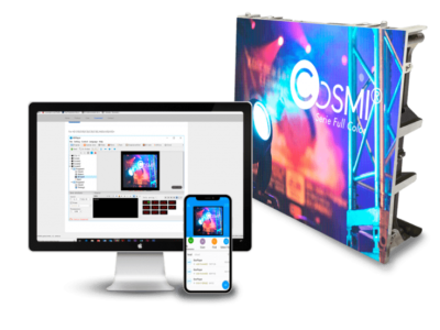 Nos panneaux LED Full Color COSMI sont aussi contrôlables via MacOS en utilisant un support bureau mobile ou tablette. Cela vous permettra de diffuser sur vos écrans LED des vidéos, textes, images et bien plus encore.
