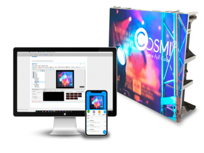 Panneaux LED Full Color COSMI contrôlables via MacOS Nos panneaux LED Full Color COSMI sont aussi contrôlables via MacOS en utilisant un support bureau mobile ou tablette. Cela vous permettra de diffuser sur vos écrans LED des vidéos, textes, images et bien plus encore.