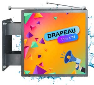 Notre drapeau LED Aries X P5 est idéal pour de la publicité, afficher du contenu divers et variés. L'écran LED drapeau double face Aries X P5 full color extérieur se distingue de manière dynamique et séduit son publique facilement.