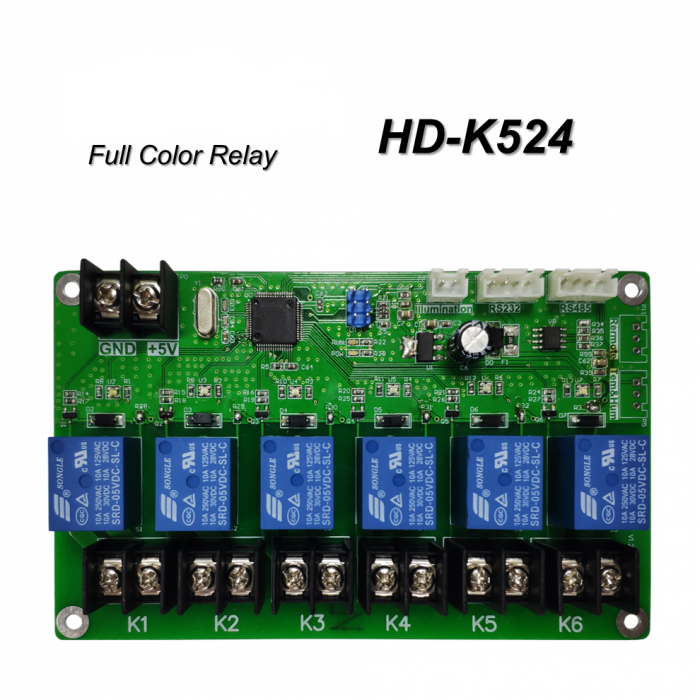 Cette carte émettrice est capable de réguler la luminosité, la température et l'humidité avec différentes entrées. La carte émettrice HD-K524 permet également de programmer l'allumage et l'extinction de l'équipement, de couper le courant ou de l'alimenter à la commande.